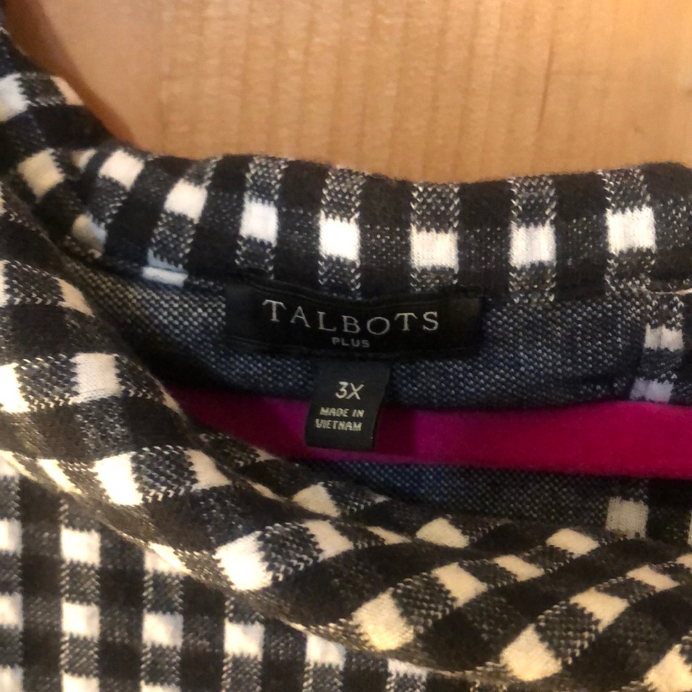Talbots sleeveless blouse black white check plaid gingham collar tank top